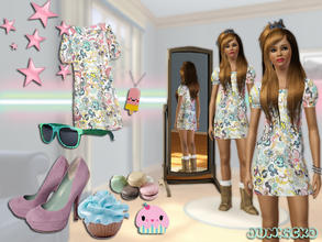 Sims 3 — Floral Silk-Satin Dress by dunkicka — Colorful, flower pattern dress in pastel colours. For teens,yadults and