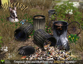 Sims 3 — Junkyard Fire and Trash by Cyclonesue — A fully-working trash-can fire, decorative trashcans with and without