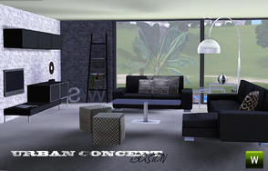 Sims 3 — Urban Concept: Boston by Sasilia — set includes: coffeetable, endtable, floorlamp. highboard, decoladder, 2