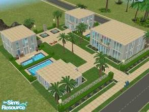 Sims 2 — Pool Resort by cat26 — Pool Resort- has 3 units for rent. Each has a private pool. There are 2 community hot