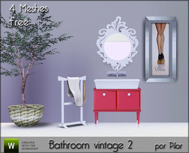 Sims 3 —  Bathroom Vintage 2 by Pilar — This is a set composed of the following items: Sink, mirror, painting log, towel