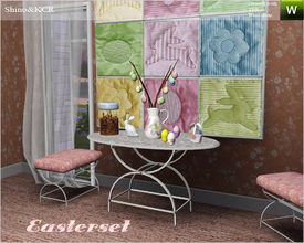 Sims 3 — Easterset by ShinoKCR — containes Porzellan Bunny and Basket, Eggcancle, large Wallhanging, Tablesetting,