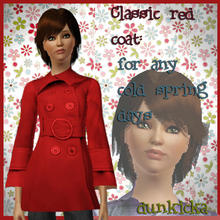 Sims 3 — Classic Red Coat by dunkicka — Avaliable for young adults, teens, adults. 1 recolorable chanell. 4 recolors.