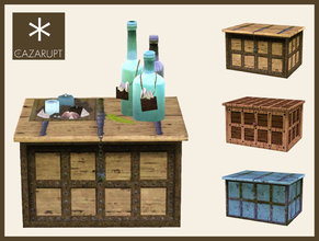 Sims 3 — Tropical Decor Set by cazarupt — A small decor set of an old Sea Chest (coffee table), some Decorative Bottles