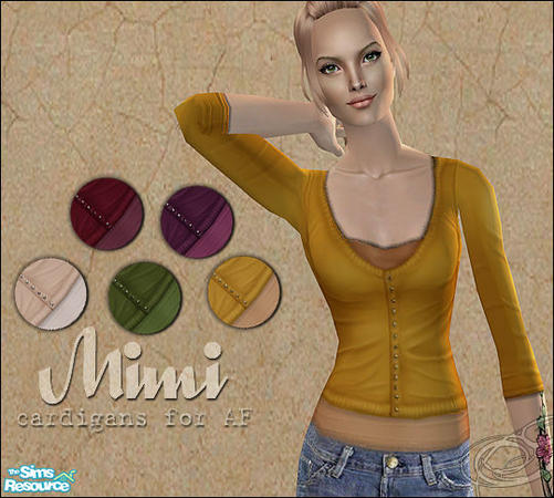Sims 2 — Mimi Cardigans by flinn — Five cardigans for YA-AF in bright colours.