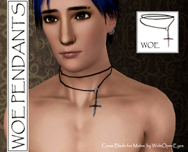 Sims 3 — Cross Blade Pendant for Males by wideopeneyes — A wrap around necklace with a cross blade pendant for your guys.