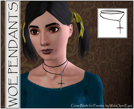 Sims 3 — Cross Blade Pendant for Females by wideopeneyes — A wrap-around style necklace with a cross blade pendant for