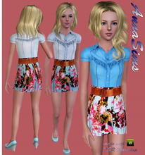 Sims 3 — Bohemian outfit by AnnaSims by annasims2 — Bohemian outfit wich contains a floral skirt, belt and jeans shirt in