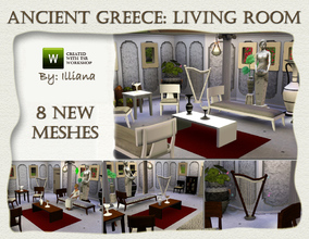 Sims 3 — Ancient Greece - Living Room by Illiana — Living room consists of 3 seater couch, lounge chair, 2-tile coffee