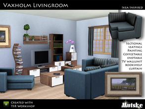 Sims 3 — Vaxholm Living - Ikea Inspired by Mutske — This set contains a 5 sectional chairs, chaise Longue, curtain (short
