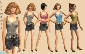 Sims 2 — REBEL Fashion Set by Harmonia — Tank top ~ skirt with belted punch details.