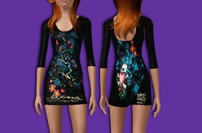 Sims 3 — ed hardy black dress by marleon — ed hardy black dress