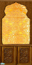 Sims 2 — Indian Inspired Living RC 4 - Wall by Simaddict99 — wall panal made of hand carved wood and golden silk fabric.