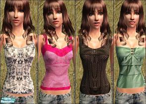 Sims 2 — Material Girl [4 Tops for Teens] by slice — Four high quality, lovely tops for your teen females. 2 camis, 1