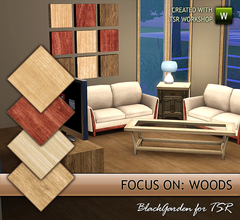 Sims 3 — Focus On: Woods by BlackGarden — Ash, beech, oak, and cherry hardwood patterns to add to your palettes. Each
