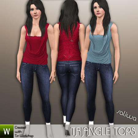 Sims 3 — Triangle Tops by saliwa — Has launcher and cas thumbnail. Back detail includes figures.