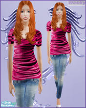 Sims 2 — Cool outfit by Weeky — Red t-shirt and denim jeans. Female outfit.