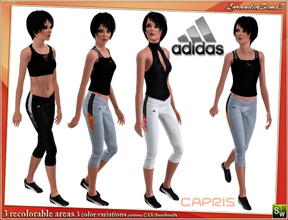 Sims 3 — Adidas Capris by LorandiaSims3 — Adidas inspired fitted capris for your sims 3 female sport and casual wardrobe.