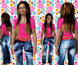 Sims 3 — DD06_cute casual wear by CandyDolluk — Blue bootleg jeans with pink top and red belt from teens to elders and