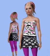Sims 3 — DD06_scene Girl  by CandyDolluk — White tank scene print skirt with stars and purple leggings from teens to