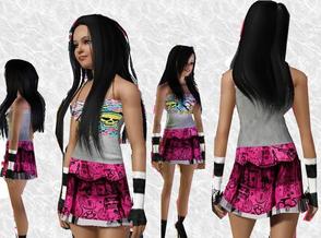 Sims 3 — DD06_Hot emo set by CandyDolluk — pink ruffle emo skirt with skull tube top and arm warmers age teens to elders