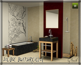 Sims 3 — Kobe Bathroom by Gosik — This set includes following items: bathtub, shower, two sinks, mirror, small table and