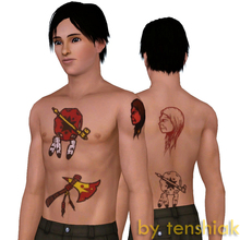 Sims 3 — Native American Themed Tattoo Set by tenshiak — Each tattoo comes in two variants - colorful and silhouette.