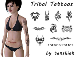 Sims 3 — Tribal Tattoo Set by tenshiak — I thought TS3 needed some tribals so here they go. They all have 1 recolorable