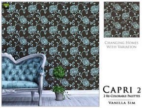 Sims 3 — Capri 2 by Vanilla Sim — Brown background, with trailing floral pattern in duck egg by Belgravia Decor