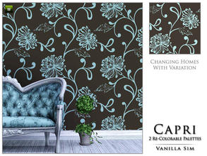 Sims 3 — Capri  by Vanilla Sim — Brown background, with trailing floral pattern in duck egg by Belgravia Decor