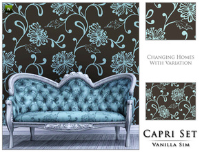 Sims 3 — Capri Pattern Set by Vanilla Sim — Brown background, with trailing floral pattern in duck egg by Belgravia