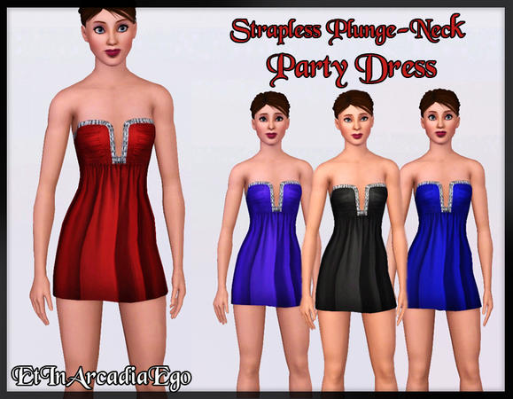 Sims 3 — Strapless Plunge Party Dress by EtInArcadiaEgo — The little number features a daring strapless cut that is sure