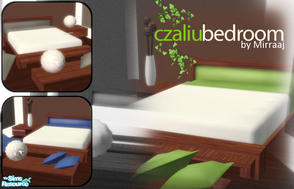 Sims 2 — Czaliu Bedroom by Mirraaj — A modern bedroom including a bed with silk headboard, two cushions, end table,