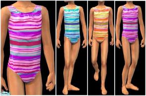 Sims 2 — JPcfswim8 - pink by juttaponath — Stripey bathing suit for girls. No mesh or expansion pack required.