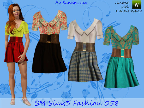 Sims 3 — SM Sims3 Fashion_058 Shirt and skirt by sandrinha — Shirt and skirt for FA/YA with large belt in three