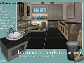 Sims 2 — Battersea Bathroom Set by Padre — Bathroom in natural maple timber with charcoal granite work surfaces. Blinds