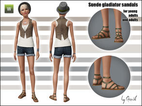 Sims 3 — Suede gladiator sandals for young adults and adults by Gosik — Stylish shoes for every trendy female sim!