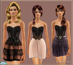Sims 2 — Halloween Party Set 04 by Harmonia — Corset Top ~ 3 different belted tulle skirt 3 Color Variations