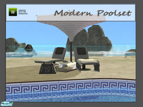 Sims 2 — Modern Poolset by Angela — Modern Poolset, now also for sims2 available. Set contains: Lounger, parasol, Table,