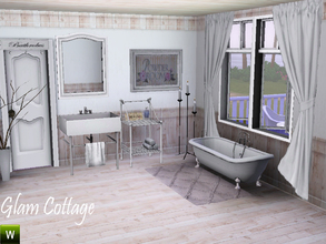 Sims 3 — Glam Cottage Bathroom by deeiutza — GlamCottageBathroom. Set contains 10 meshes:mirror, end table, curtain left,