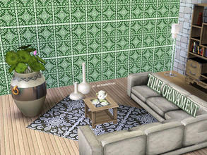 Sims 3 — TileOrnament by matomibotaki — Pattern by matomibotaki, in 2 green shades and light yellow, 3 channel, to find