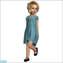 Sims 2 — Light Blue Crumple Crepe Dress by SimDetails — Short-sleeved dress made of fine crumpled crepe.