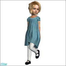 Sims 2 — Light Blue Crumple Crepe Dress - White Tights by SimDetails — Short-sleeved dress made of fine crumpled crepe. 