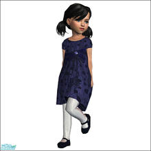 Sims 2 — Blue Velvet Dotted Party Dress - White Tights by SimDetails — This party dress is a must for any little