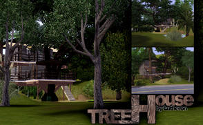 Sims 3 — Treehouse by lutheron — Cool 2 story tree house. Small lake for fishing, and much greeena