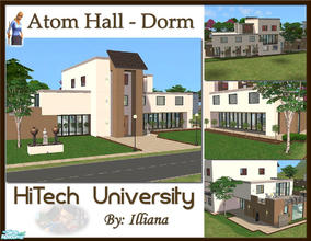 Sims 2 — HiTech Atom Hall - 7 Room Dorm by Illiana — This cool dorm has all the amenities your sims need! Library with