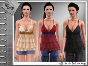 Sims 3 — ~Lace ruffle Top~ by Icia23 — Hi! This it's a new top with floral lace designs on the ruffles Handpainted 4