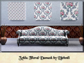 Sims 3 — Djem_Zyklu Floral Damask by djehmli — A rose bouquet floral pattern. Four color-able palettes