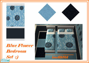 Sims 2 — lmc Blue Flower Bedroom Set by lmc69101 — This set includes blue flowered bedding for single and double bed, one