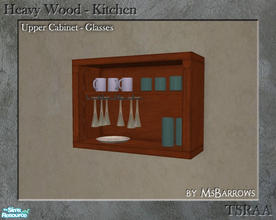 Sims 2 — Heavy Wood Kitchen - Cabinet - Glasses by MsBarrows — Mesh for a Heavy Wood cabinet with glassware, mugs, and